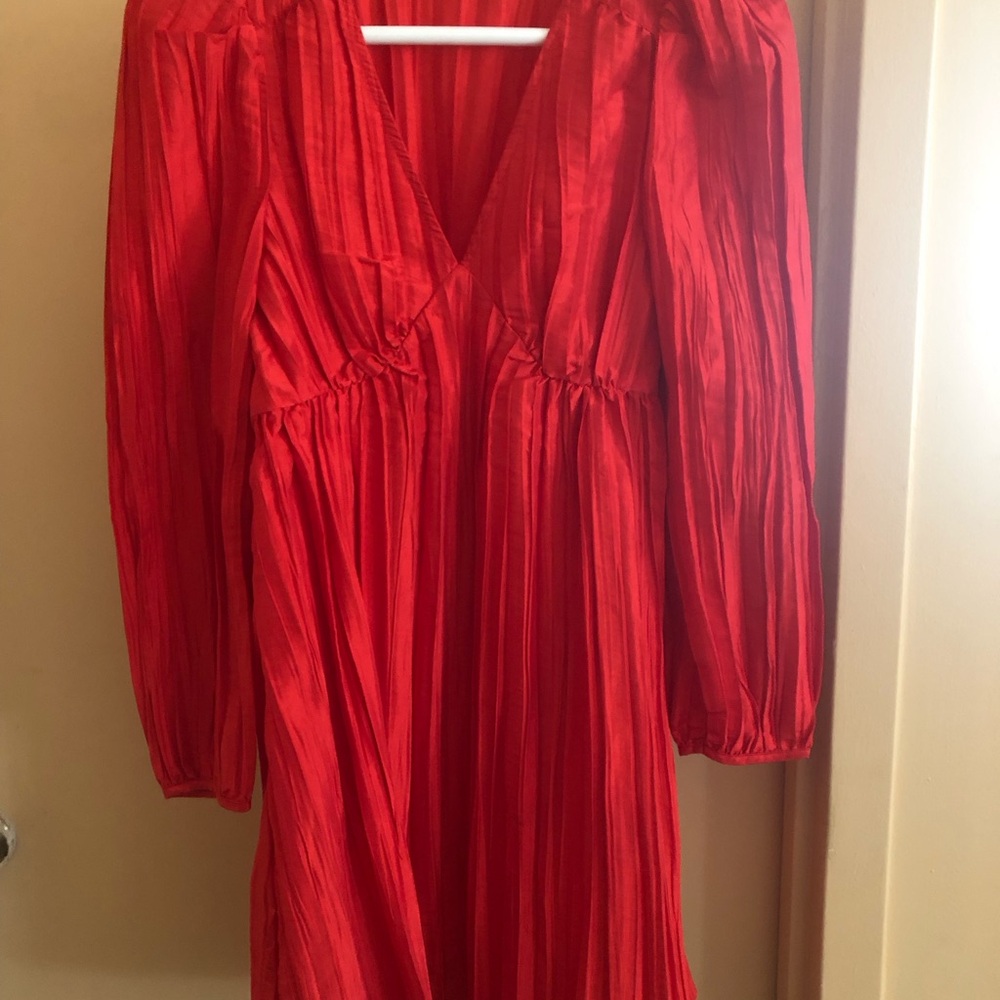 Red V-Neck Long Sleeve Women's Dress